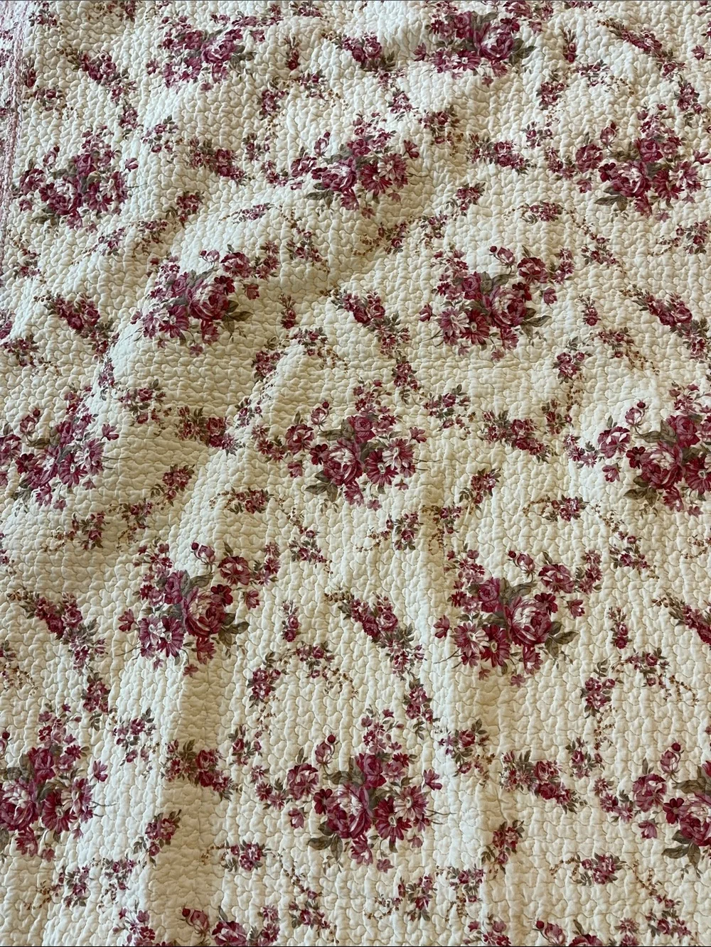 Floral Quilted embroidered Throw Blanket in Cream and Rose reversible